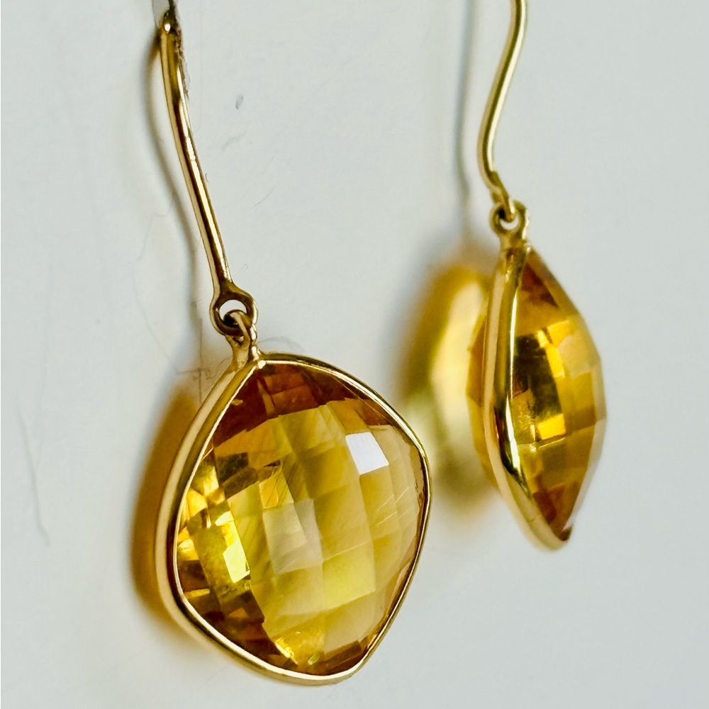 Solid 18k gold citrine drop earrings
